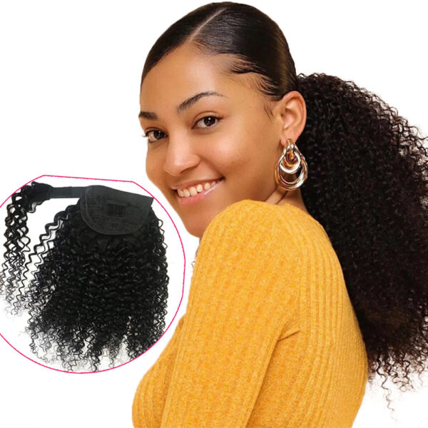 Human Hair Ponytail Velcro Natural Color - Image 2