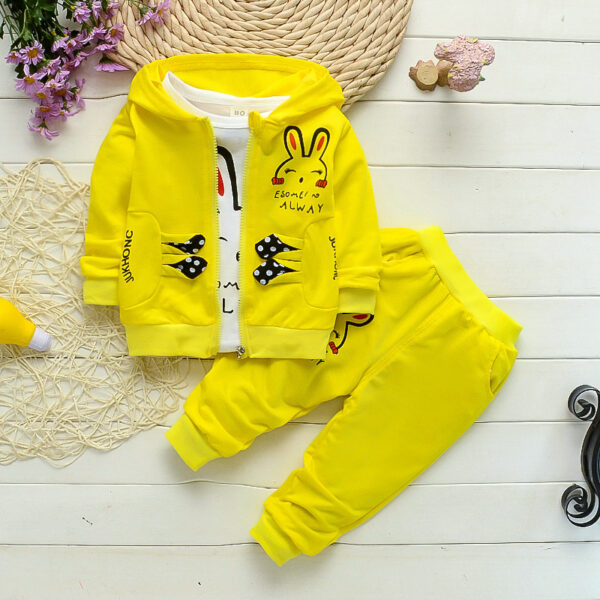 Three-piece Children's Cardigan Jacket With Rabbit Print Cotton Sweatshirt