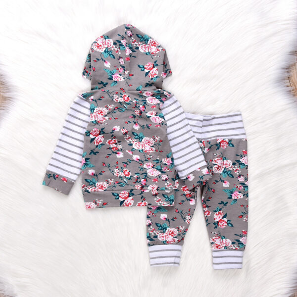 Infant Baby Girl Floral Striped Outift - Image 6