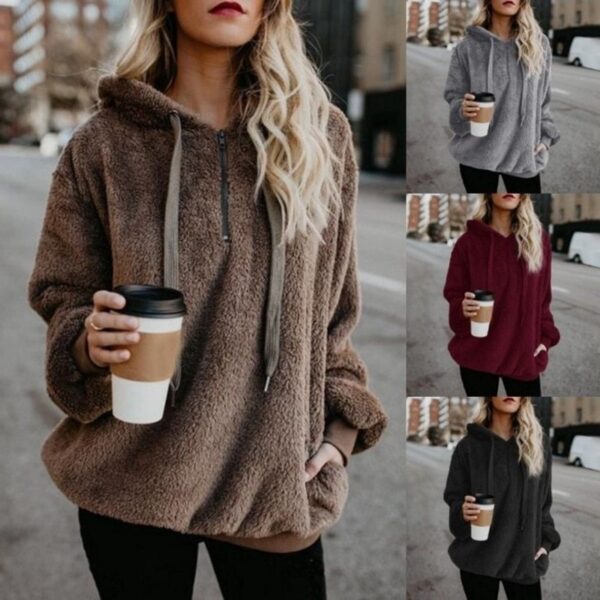 European And American Long-Sleeved Hooded Solid Color Women's Sweater Sweater Coat