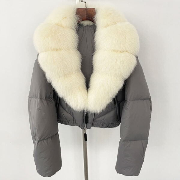 Fox Fur Collar Thick Short Down Jacket Coat - Image 7