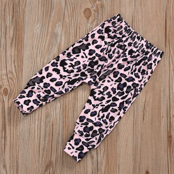 Long Sleeve Letter Print Leopard Print Pants Children's Set - Image 3