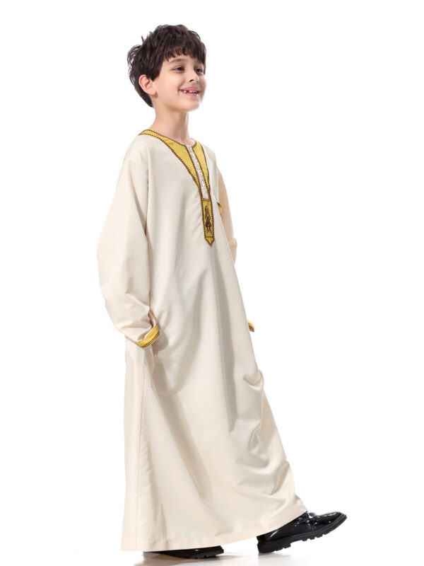 Muslim Arab Middle Eastern Youth Embroidered Round Neck Boy Robe - Image 4