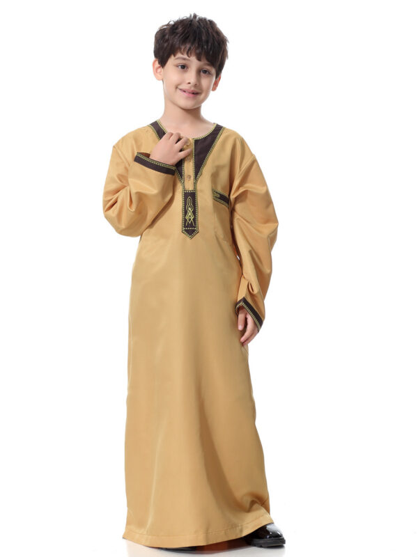 Muslim Arab Middle Eastern Youth Embroidered Round Neck Boy Robe - Image 6