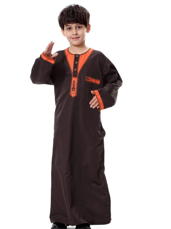 Muslim Arab Middle Eastern Youth Embroidered Round Neck Boy Robe - Image 5