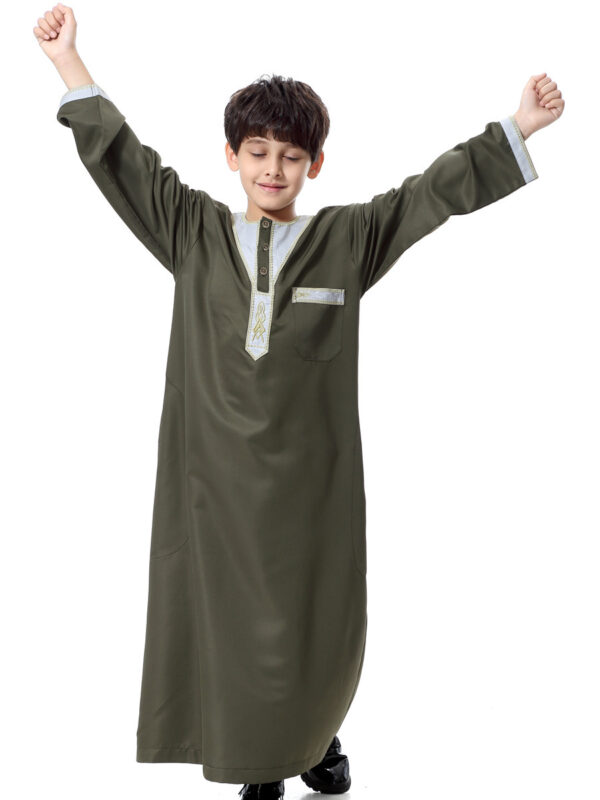 Muslim Arab Middle Eastern Youth Embroidered Round Neck Boy Robe - Image 3