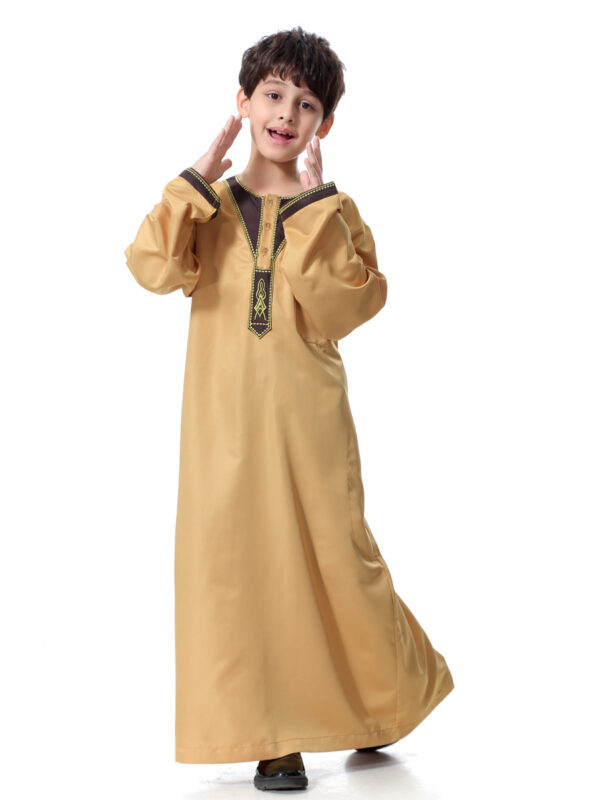 Muslim Arab Middle Eastern Youth Embroidered Round Neck Boy Robe - Image 2