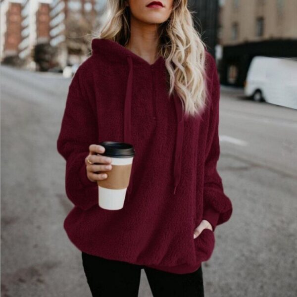 European And American Long-Sleeved Hooded Solid Color Women's Sweater Sweater Coat - Image 6