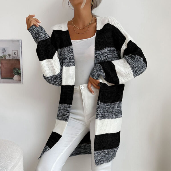 Women's Graceful And Fashionable Button-free Colorblock Sweater Coat - Image 10