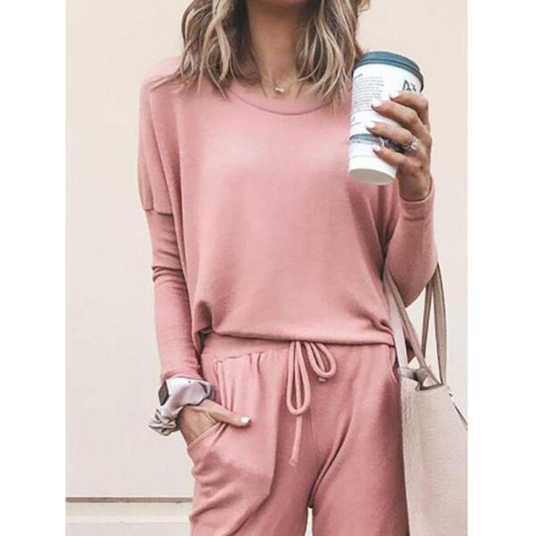 Loose Solid Color Long Sleeve Casual Set - Image 4