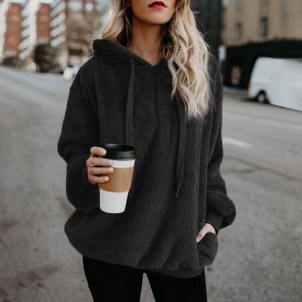 European And American Long-Sleeved Hooded Solid Color Women's Sweater Sweater Coat - Image 5