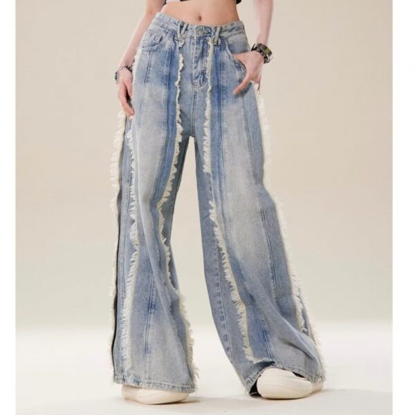 Jeans Destroyed Loose Burrs Wide Leg Bootcut Pants - Image 6