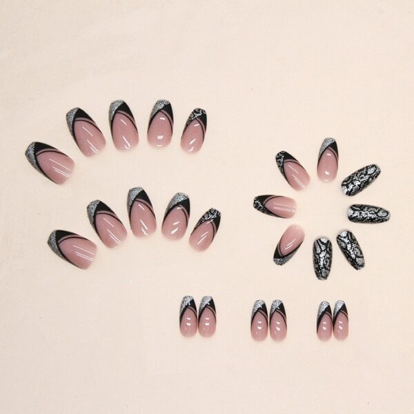 Sweet Cool Style Triangle Black French Glitter Leopard Print Wear Armor Short Ballet Nail Sticker Fake Nails - Image 3