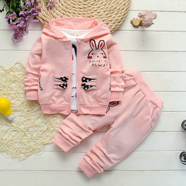 Three-piece Children's Cardigan Jacket With Rabbit Print Cotton Sweatshirt - Image 4