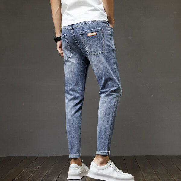 Men's Ripped Denim Slim-fitting Ankle Length Trousers Pants - Image 4