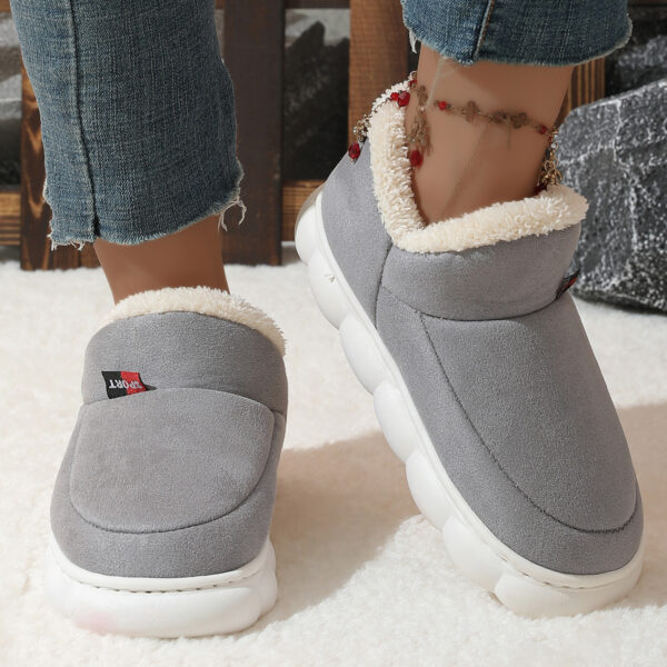 Winter Plush Cotton Shoes Women Men Warm Suede House Shoes For Parents Solid Color Thick-soled Garden Shoes Outdoor - Image 3