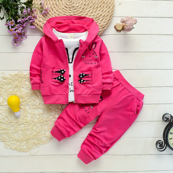 Three-piece Children's Cardigan Jacket With Rabbit Print Cotton Sweatshirt - Image 2