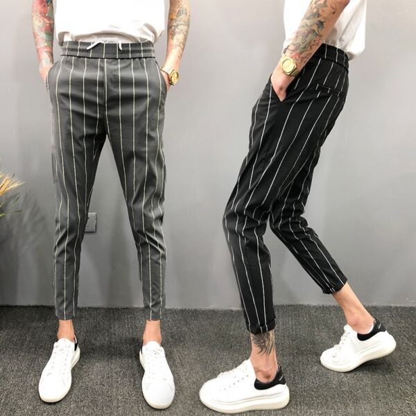 Striped Casual Slim Fit Spring And Autumn Ankle-length Pants Slimming - Image 3