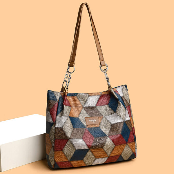 Retro Geometric Pattern Color-matching Shoulder Bag Fashion Large Capacity Stitching Handbag For Women Totes - Image 7