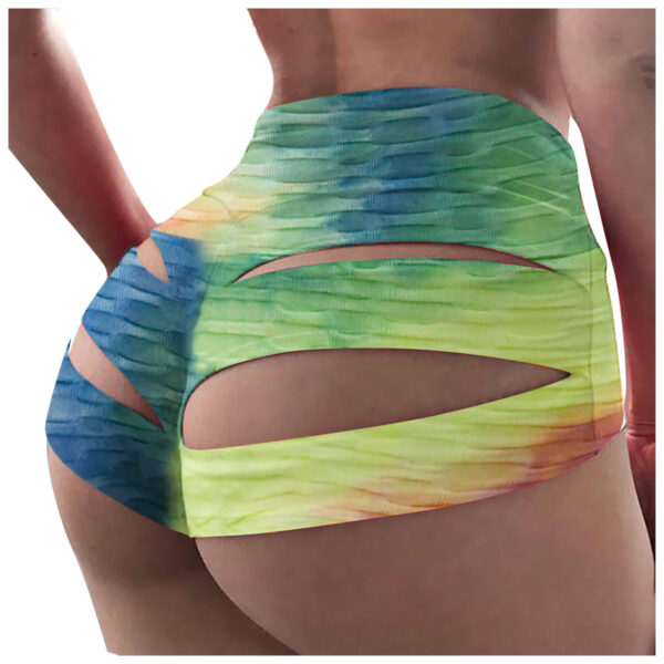 Women's Summer Tie-dye Bubble Cloth Ripped Hip Shorts - Image 3