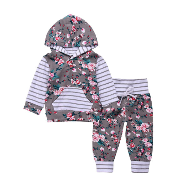 Infant Baby Girl Floral Striped Outift - Image 5