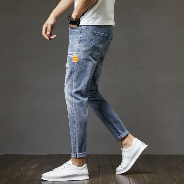 Men's Ripped Denim Slim-fitting Ankle Length Trousers Pants - Image 2