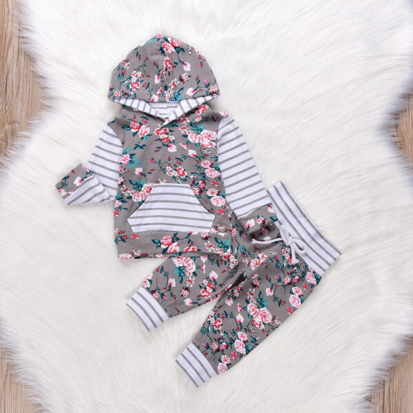 Infant Baby Girl Floral Striped Outift - Image 3