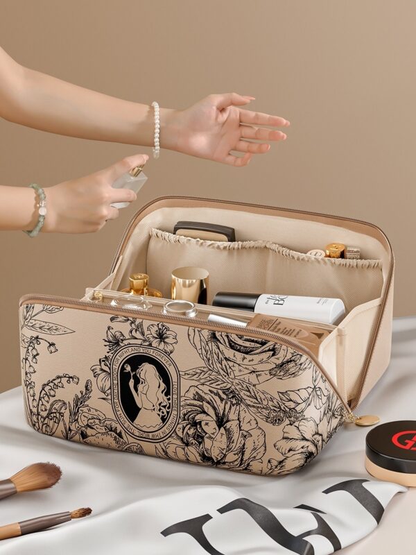 French Print Style Cosmetic Bag Women's Large Capacity Portable Travel Waterproof Wash Bag - Image 5