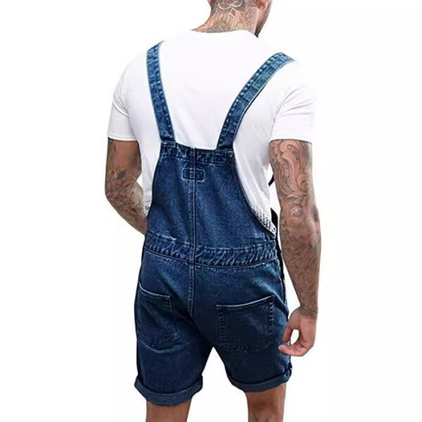 Retro Men's Denim With Hole Shorts One-piece Working Bib Top Pants - Image 2