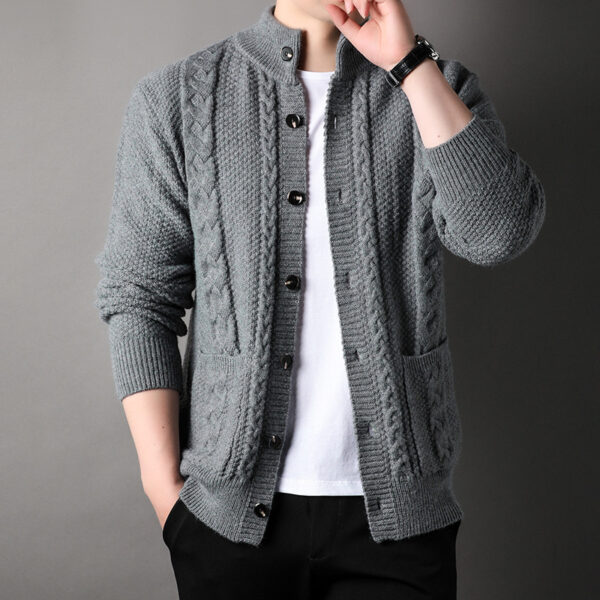 New Single-breasted Sweater With Pockets Fashion Jacquard Loose-fitting Cardigan Men Clothing - Image 3