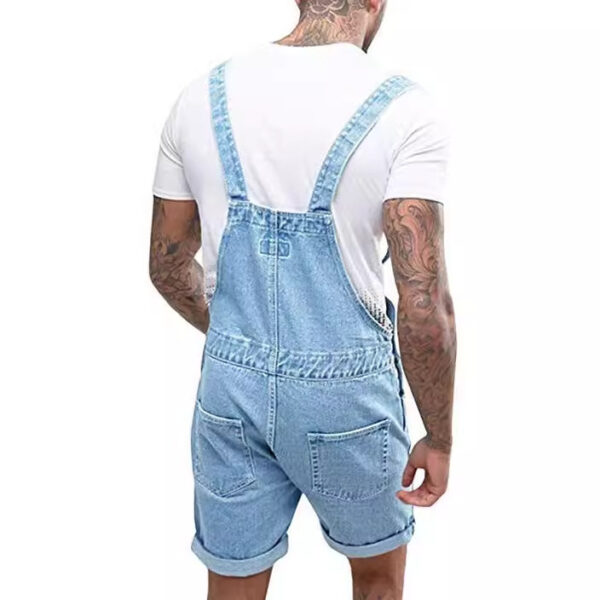 Retro Men's Denim With Hole Shorts One-piece Working Bib Top Pants - Image 4