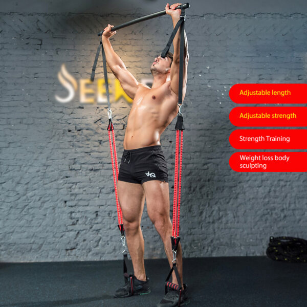 Body Workout Trainer Bar with Resistance Bands Rubber Buckles - Image 3