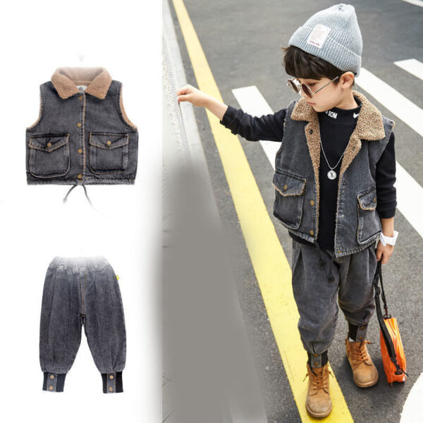 Fashion Simple Boy Winter Denim Suit - Image 4