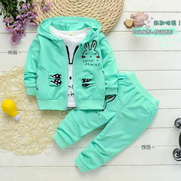 Three-piece Children's Cardigan Jacket With Rabbit Print Cotton Sweatshirt - Image 3