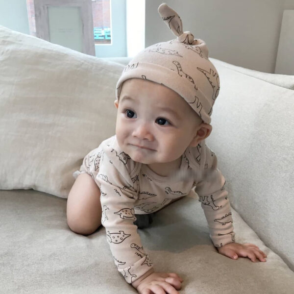 Infant baby dinosaur round neck suit - Image 2