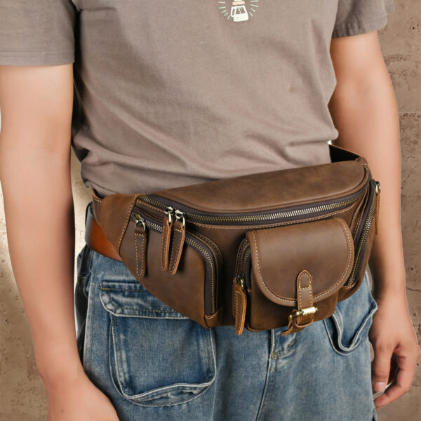 Leather Belt Retro Multi-functional Motorcycle Satchel Leather All-match Casual Chest Bag - Image 7