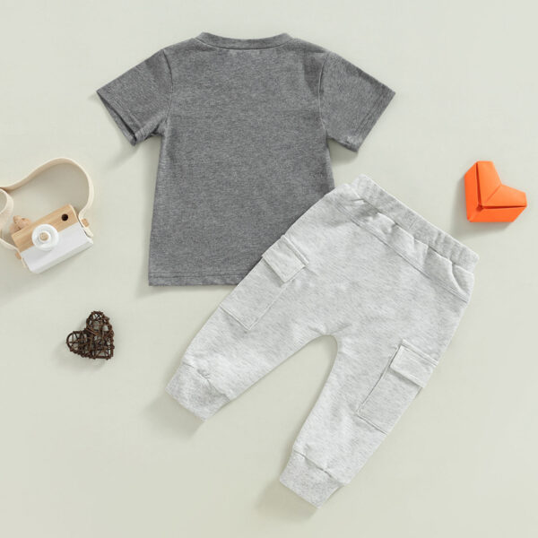 Baby Boy Short Sleeve Monogram Print T-shirt Gray Summer Clothing Set - Image 6