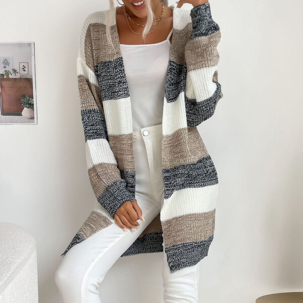 Women's Graceful And Fashionable Button-free Colorblock Sweater Coat