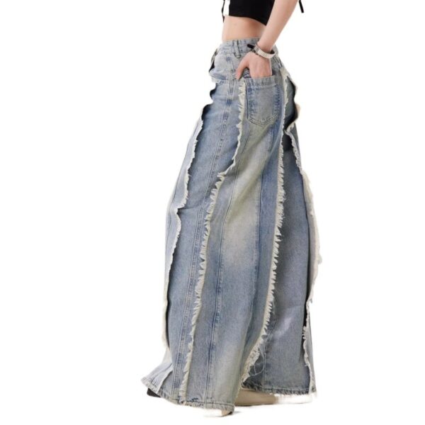 Jeans Destroyed Loose Burrs Wide Leg Bootcut Pants - Image 5