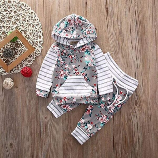 Infant Baby Girl Floral Striped Outift - Image 2