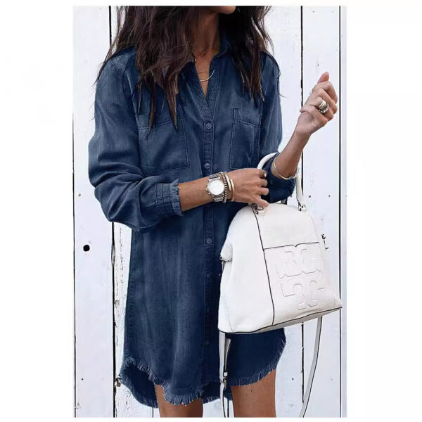 Plus Size Loose Women's Shirt Mid-length Denim Shirt - Image 5