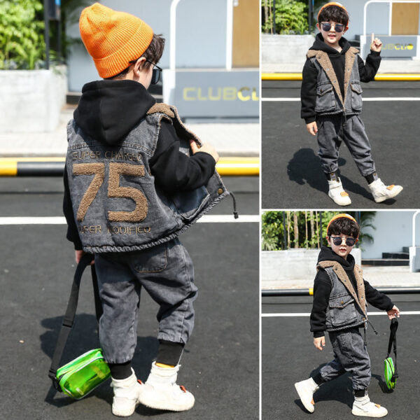 Fashion Simple Boy Winter Denim Suit - Image 3