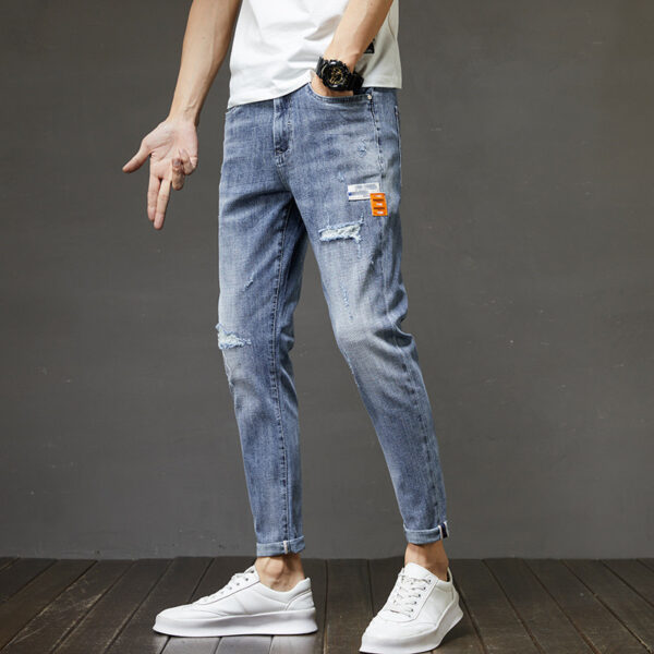 Men's Ripped Denim Slim-fitting Ankle Length Trousers Pants - Image 3