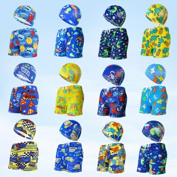 Children's Swimming Trunks Beach Vacation With Swimming Cap Suit - Image 3