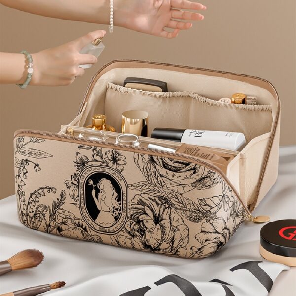 French Print Style Cosmetic Bag Women's Large Capacity Portable Travel Waterproof Wash Bag