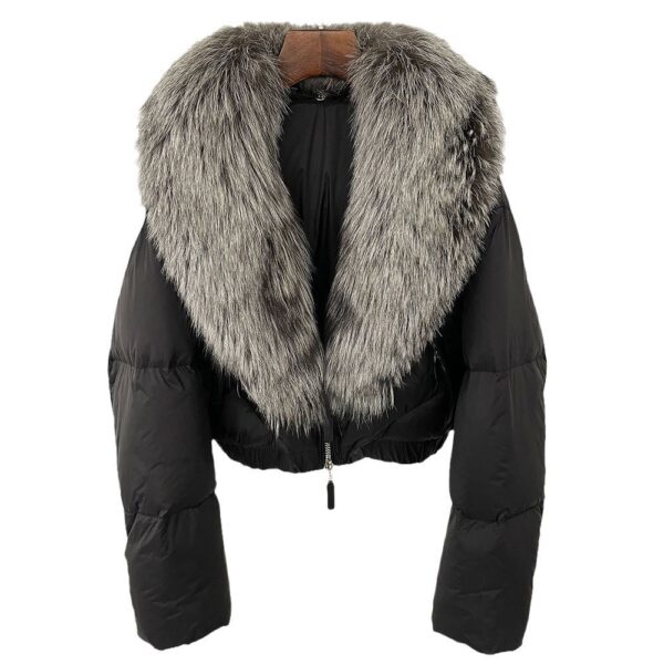 Fox Fur Collar Thick Short Down Jacket Coat - Image 8