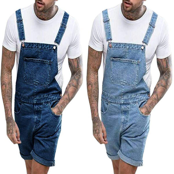 Retro Men's Denim With Hole Shorts One-piece Working Bib Top Pants - Image 6