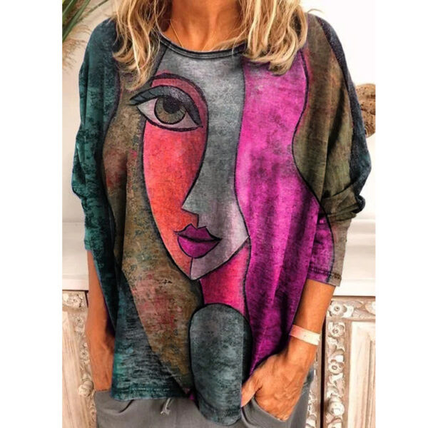 Autumn And Winter Printing Face Art Long Sleeve T-shirt - Image 3