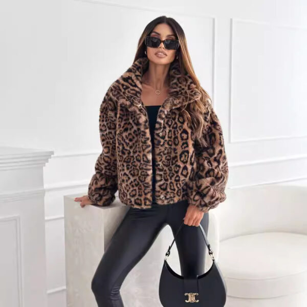 Fashion Personality New Autumn And Winter Fur Leopard Print Lapel Short Coat - Image 5