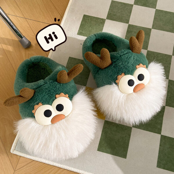 Cute Cartoon Christmas Deer Cotton Shoes Winter Indoor Floor Home Slippers Half-covered Heel Warm Plush Shoes Women - Image 2